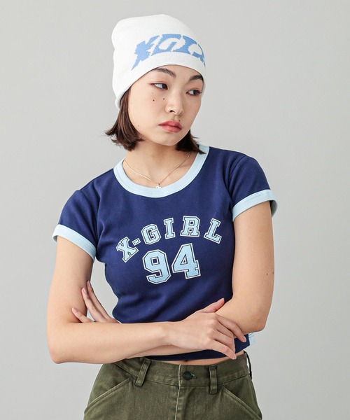 X-girl（エックスガール）の「NUMBERING S/S BABY TEE（Tシャツ/カットソー・レディース・ブラック/ホワイト/ネイビー・S/M）」の6枚目の写真