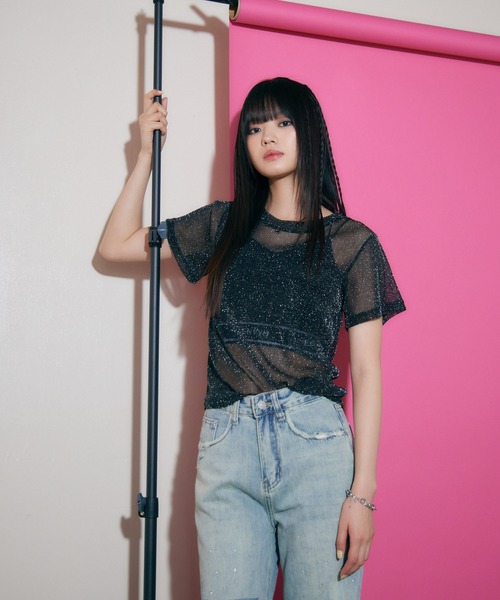 ENVYM(アンビー)の「クルーネックシアートップス(Tシャツ/カットソー・レディース・ブラック/ホワイト・FREE)」の10枚目の写真