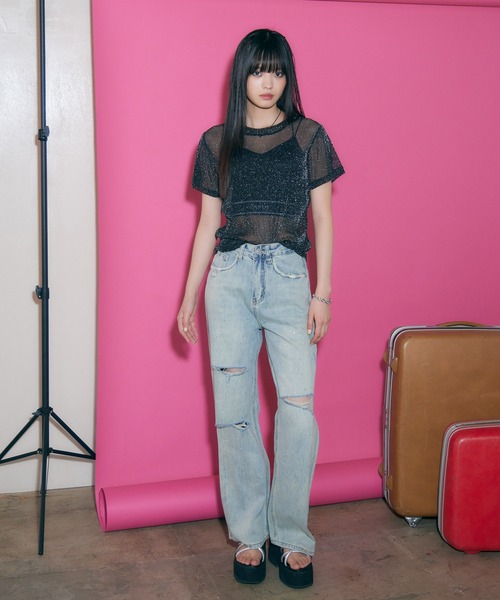 ENVYM(アンビー)の「クルーネックシアートップス(Tシャツ/カットソー・レディース・ブラック/ホワイト・FREE)」の13枚目の写真