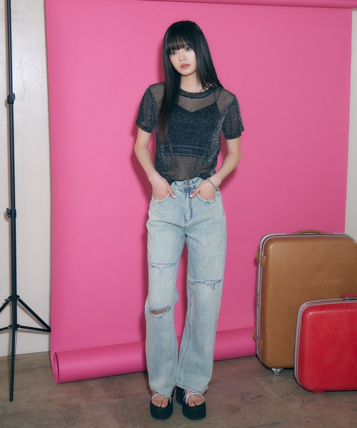 ENVYM(アンビー)の「クルーネックシアートップス(Tシャツ/カットソー・レディース・ブラック/ホワイト・FREE)」の14枚目の写真