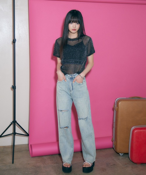 ENVYM(アンビー)の「クルーネックシアートップス(Tシャツ/カットソー・レディース・ブラック/ホワイト・FREE)」の15枚目の写真