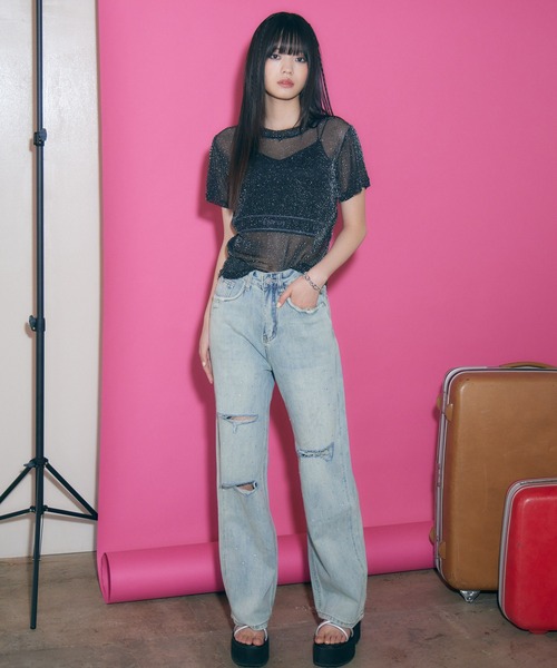 ENVYM(アンビー)の「クルーネックシアートップス(Tシャツ/カットソー・レディース・ブラック/ホワイト・FREE)」の22枚目の写真