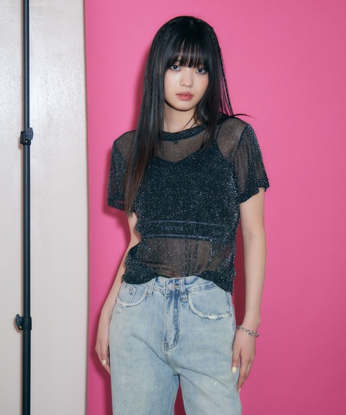 ENVYM(アンビー)の「クルーネックシアートップス(Tシャツ/カットソー・レディース・ブラック/ホワイト・FREE)」の11枚目の写真
