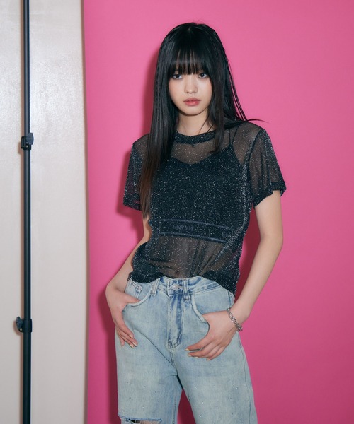 ENVYM(アンビー)の「クルーネックシアートップス(Tシャツ/カットソー・レディース・ブラック/ホワイト・FREE)」の12枚目の写真