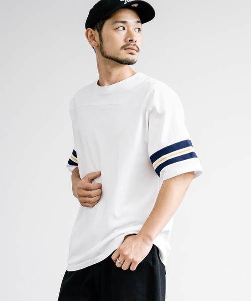 KRIFF MAYER(クリフメイヤー)の「KRIFF MAYER クリフメイヤー リブラインフットボール半袖Tシャツ 2355803(Tシャツ/カットソー・メンズ・ブラック/ネイビー/オフホワイト・XL/L/M)」の4枚目の写真