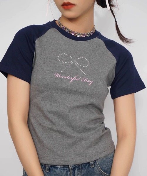 A'GEM/9 × .kom 『CORYSTUDIO/コリースタジオ』リボンラグラン半袖カットソー（Tシャツ/カットソー）｜A‘gem 9（エージェムナイン）