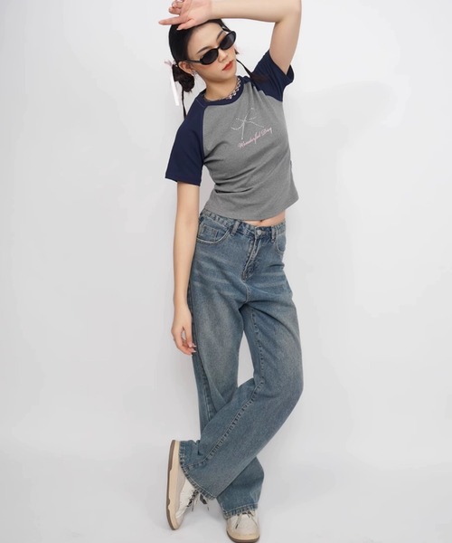 A'GEM9(エージェムナイン)の「A'GEM/9 × .kom 『CORYSTUDIO/コリースタジオ』リボンラグラン半袖カットソー(Tシャツ/カットソー・レディース・グレー・S/M)」の3枚目の写真