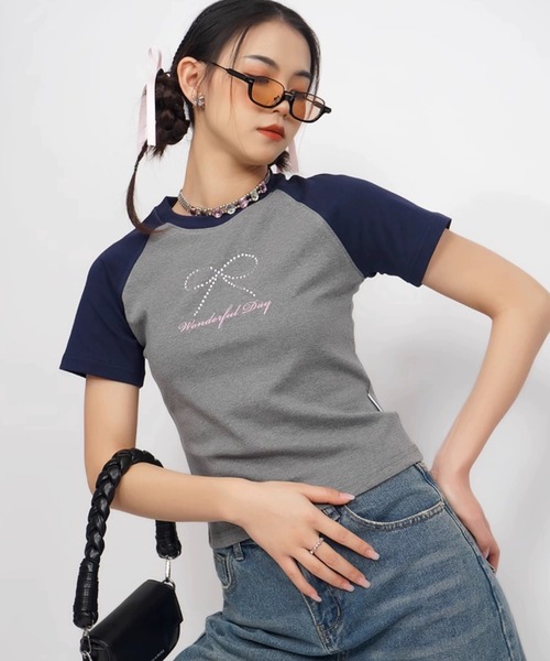 A'GEM9(エージェムナイン)の「A'GEM/9 × .kom 『CORYSTUDIO/コリースタジオ』リボンラグラン半袖カットソー(Tシャツ/カットソー・レディース・グレー・S/M)」の10枚目の写真