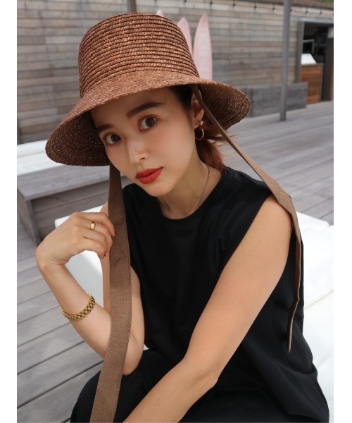 TRUNC（トランクエイティーエイト）の「Ribbon Straw Hat（ハット・レディース・ブラック/ブラウン・FREE）」の8枚目の写真