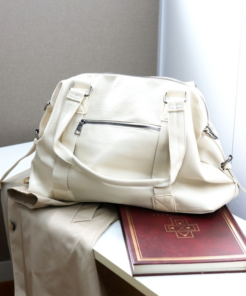 florist（フローリスト）の「【2WAY・大容量】ヴィーガンレザーシンプルボストンバッグ/トラベルバッグ（ボストンバッグ・レディース・オフホワイト/ブラック/キャメル・FREE）」の13枚目の写真