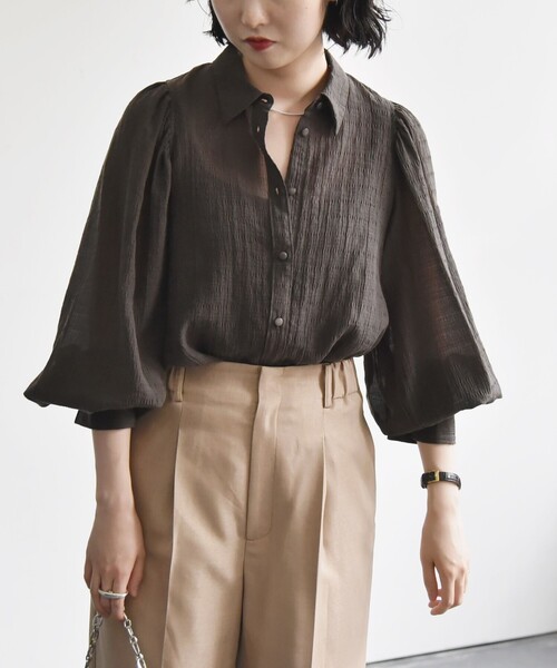 【セール】quaranciel:〈手洗い可能〉シアー ボイル ボリュームスリーブ シャツ（シャツ/ブラウス）｜quaranciel（カランシエル）