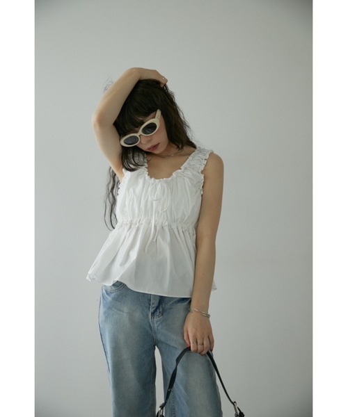 DRWCYS（ドロシーズ）の「ギャザーリボントップス（キャミソール・レディース・ブルー/ホワイト・FREE）」の12枚目の写真