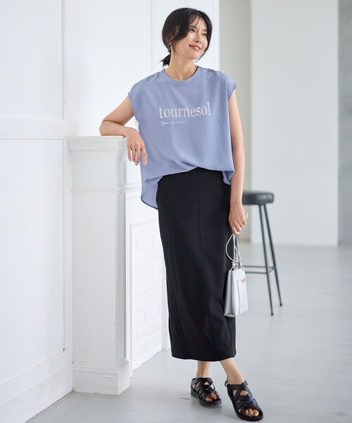 ANY（エニィ）の「【ウエストゴム】カットジョーゼットタイトスカート（スカート・レディース・ベージュ系/グリーン系/ブラック系・2/3）」の2枚目の写真