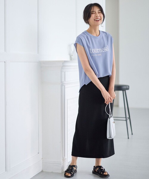 ANY（エニィ）の「【ウエストゴム】カットジョーゼットタイトスカート（スカート・レディース・ベージュ系/グリーン系/ブラック系・2/3）」の5枚目の写真