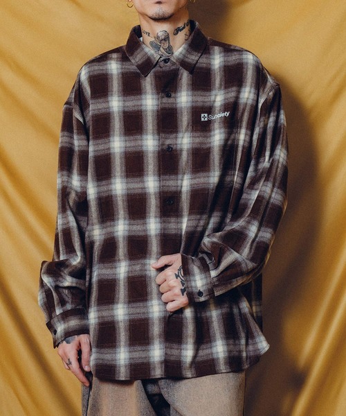 Subciety（サブサエティ）の「OMBRE CHECK SHIRT-THE BASE-（シャツ/ブラウス・メンズ・ブラウン/ネイビー/ブラック・X-LARGE/LARGE/MEDIUM/SMALL）」の2枚目の写真