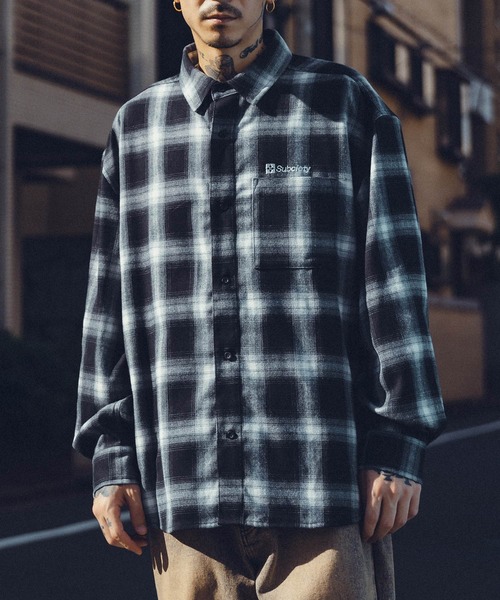 Subciety（サブサエティ）の「OMBRE CHECK SHIRT-THE BASE-（シャツ/ブラウス・メンズ・ブラウン/ネイビー/ブラック・X-LARGE/LARGE/MEDIUM/SMALL）」の5枚目の写真
