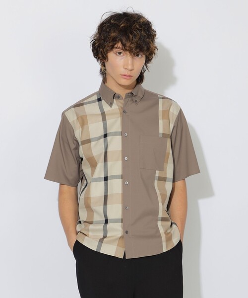 CB CRESTBRIDGE（シービークレストブリッジ）の「ストレッチブロードパーシャルチェックシャツ（シャツ/ブラウス・メンズ・オフホワイト/ブルー系その他4/ネイビー/ベージュ系その他7・L/M）」の2枚目の写真