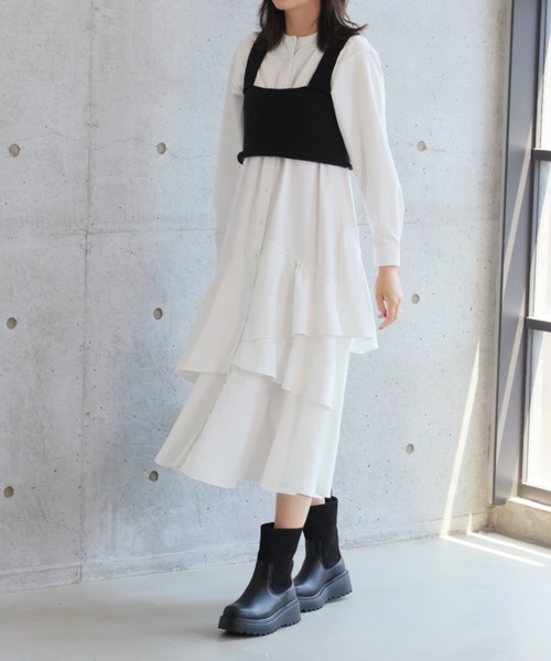 VIVIAN（ヴィヴィアン）の「厚底ニットショートブーツ（ブーツ・レディース・ベージュ/ブラック・S/M/L）」の4枚目の写真