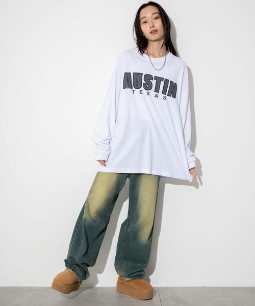 WEGO(ウィゴー)の「WEGO/アクセ付きグラフィックロンT(Tシャツ/カットソー・メンズ・ブラック/ダークグリーン/ホワイト・MEDIUM/LARGE)」の6枚目の写真