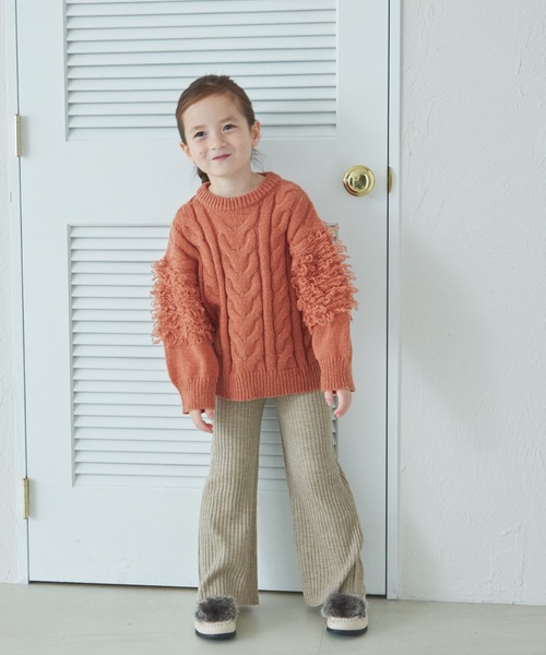 pairmanon（ペアマノン）の「ループ編み 袖ボリューム フリンジニット（ニット/セーター・キッズ・テラコッタ/ミント/ピンク/ベージュ・XS/S/M/L）」の9枚目の写真