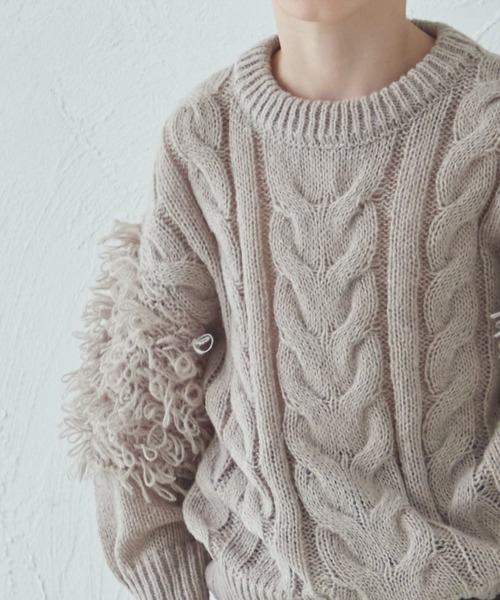 pairmanon（ペアマノン）の「ループ編み 袖ボリューム フリンジニット（ニット/セーター・キッズ・テラコッタ/ミント/ピンク/ベージュ・XS/S/M/L）」の12枚目の写真