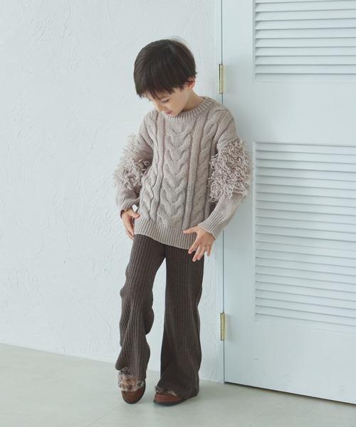 pairmanon（ペアマノン）の「ループ編み 袖ボリューム フリンジニット（ニット/セーター・キッズ・テラコッタ/ミント/ピンク/ベージュ・XS/S/M/L）」の13枚目の写真