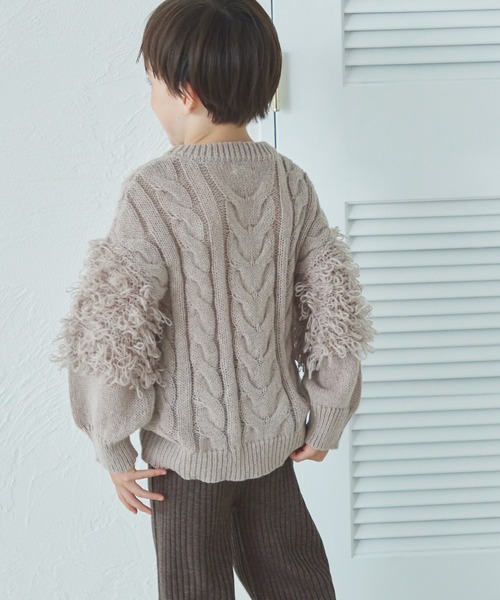 pairmanon（ペアマノン）の「ループ編み 袖ボリューム フリンジニット（ニット/セーター・キッズ・テラコッタ/ミント/ピンク/ベージュ・XS/S/M/L）」の14枚目の写真