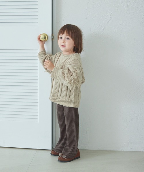 pairmanon（ペアマノン）の「ループ編み 袖ボリューム フリンジニット（ニット/セーター・キッズ・テラコッタ/ミント/ピンク/ベージュ・XS/S/M/L）」の5枚目の写真