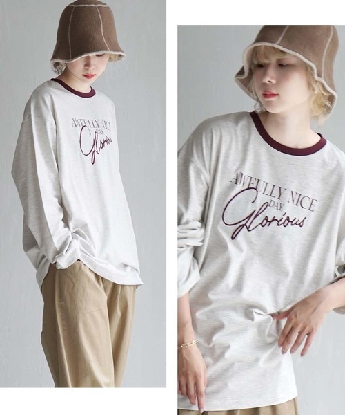 e-zakkamania stores(イーザッカマニアストアーズ)の「ロゴプリント&刺繍 リンガーロングTシャツ(Tシャツ/カットソー・レディース・オートミール/スミクロ・フリー)」の15枚目の写真