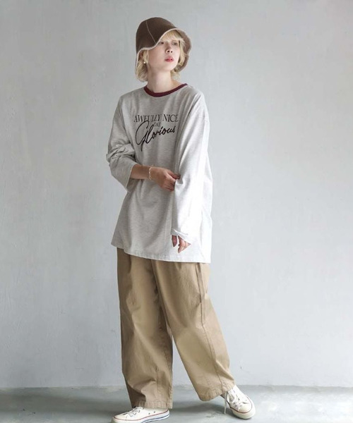 e-zakkamania stores(イーザッカマニアストアーズ)の「ロゴプリント&刺繍 リンガーロングTシャツ(Tシャツ/カットソー・レディース・オートミール/スミクロ・フリー)」の16枚目の写真