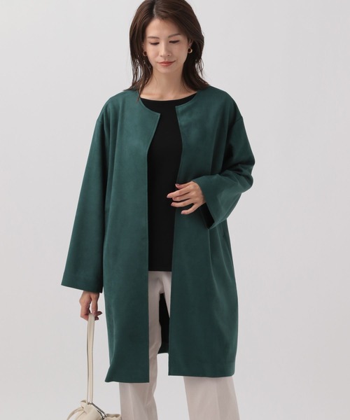 セール】スウェードライクストレッチコート/133676（ノーカラーコート