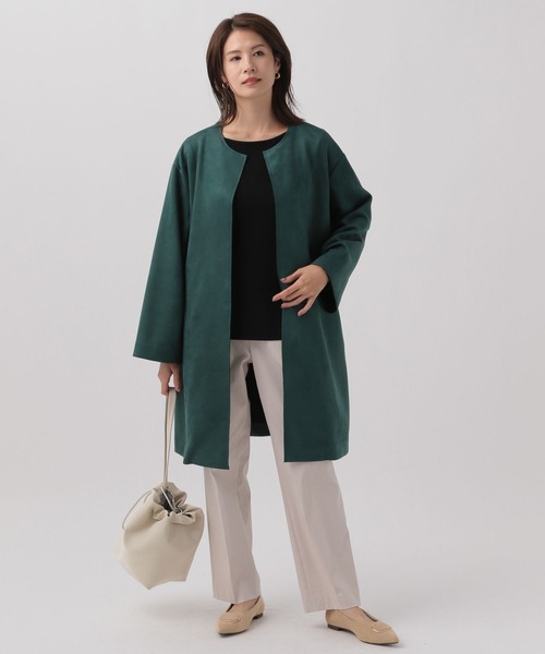 セール】スウェードライクストレッチコート/133676（ノーカラーコート