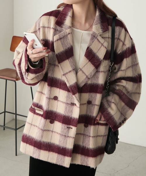 BONLECILL（ボンルシール）の「シャギーチェックジャケットコート