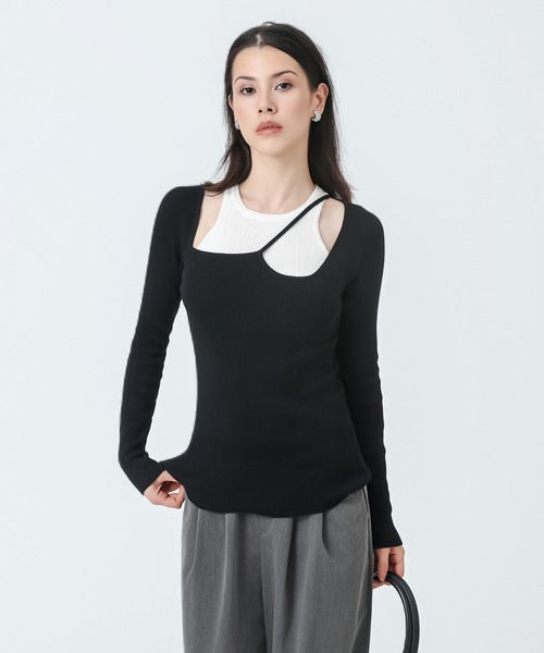 SUWDEE（スーディー）の「fake layered design tops（ニット/セーター・レディース・ベージュ/ブラウン/ブラック/グレー・FREE）」の2枚目の写真
