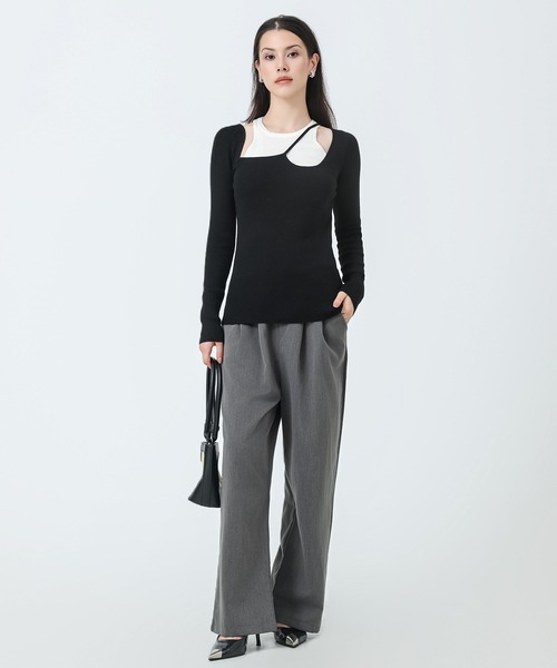 SUWDEE（スーディー）の「fake layered design tops（ニット/セーター・レディース・ベージュ/ブラウン/ブラック/グレー・FREE）」の5枚目の写真