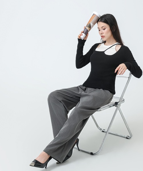 SUWDEE（スーディー）の「fake layered design tops（ニット/セーター・レディース・ベージュ/ブラウン/ブラック/グレー・FREE）」の9枚目の写真