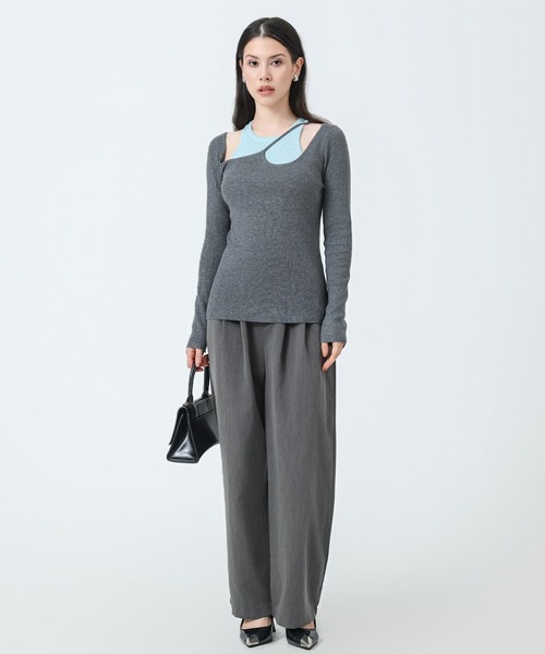 SUWDEE（スーディー）の「fake layered design tops（ニット/セーター・レディース・ベージュ/ブラウン/ブラック/グレー・FREE）」の12枚目の写真