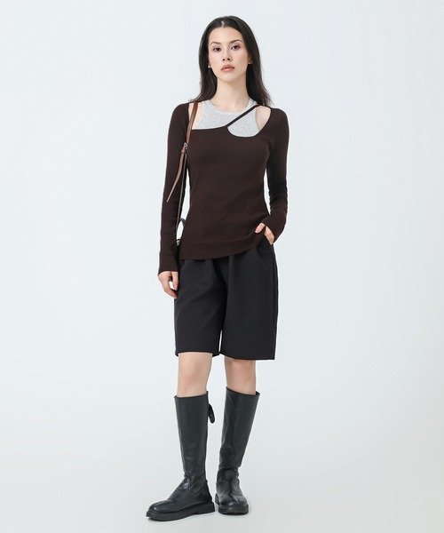 SUWDEE（スーディー）の「fake layered design tops（ニット/セーター・レディース・ベージュ/ブラウン/ブラック/グレー・FREE）」の15枚目の写真
