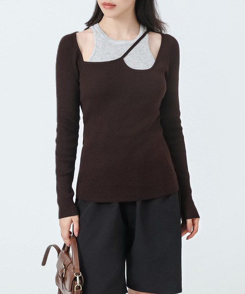 SUWDEE（スーディー）の「fake layered design tops（ニット/セーター・レディース・ベージュ/ブラウン/ブラック/グレー・FREE）」の16枚目の写真