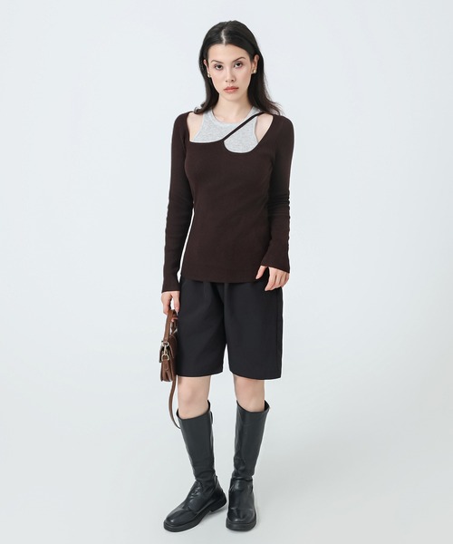 SUWDEE（スーディー）の「fake layered design tops（ニット/セーター・レディース・ベージュ/ブラウン/ブラック/グレー・FREE）」の17枚目の写真