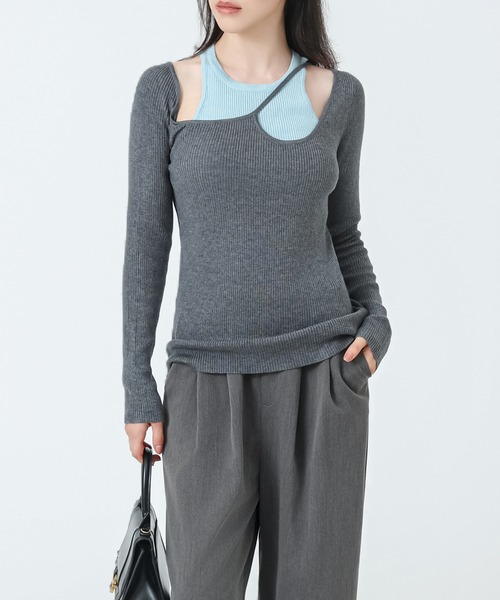 SUWDEE（スーディー）の「fake layered design tops（ニット/セーター・レディース・ベージュ/ブラウン/ブラック/グレー・FREE）」の11枚目の写真
