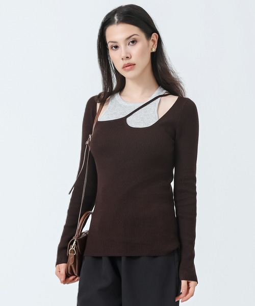 SUWDEE（スーディー）の「fake layered design tops（ニット/セーター・レディース・ベージュ/ブラウン/ブラック/グレー・FREE）」の14枚目の写真