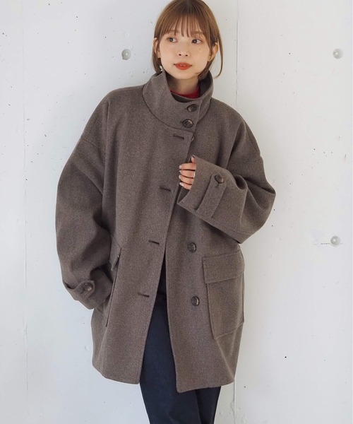 tiptop（ティップトップ）の「コクーンミドルコート（ステンカラーコート・レディース・ダークブラウン/ブラック/グレー・FREE）」の4枚目の写真