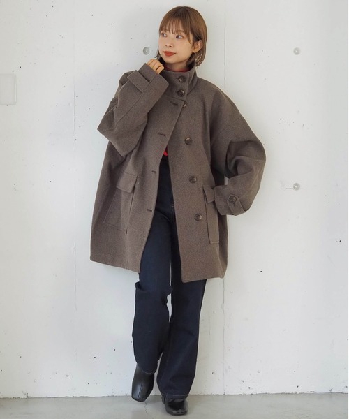 tiptop（ティップトップ）の「コクーンミドルコート（ステンカラーコート・レディース・ダークブラウン/ブラック/グレー・FREE）」の6枚目の写真
