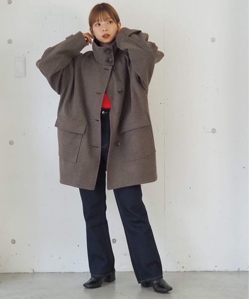 tiptop（ティップトップ）の「コクーンミドルコート（ステンカラーコート・レディース・ダークブラウン/ブラック/グレー・FREE）」の7枚目の写真