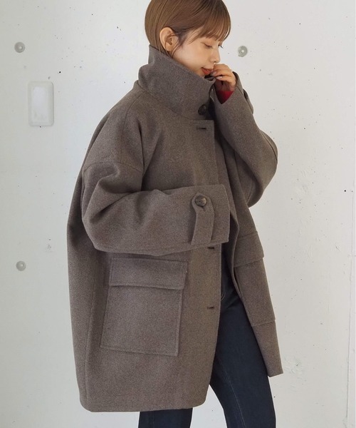 tiptop（ティップトップ）の「コクーンミドルコート（ステンカラーコート・レディース・ダークブラウン/ブラック/グレー・FREE）」の8枚目の写真