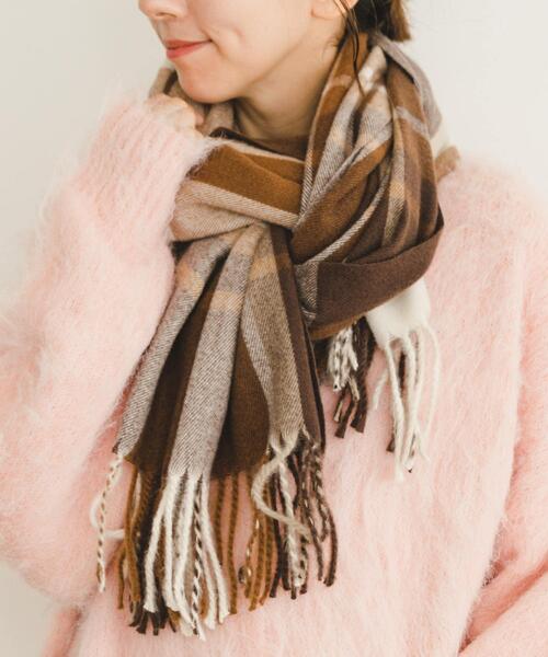 ITEMS URBANRESEARCH（アイテムズ アーバンリサーチ）の「チェックストール（マフラー・レディース・ライトブルー/ネイビー/オレンジ/ブラウン・ONE）」の5枚目の写真