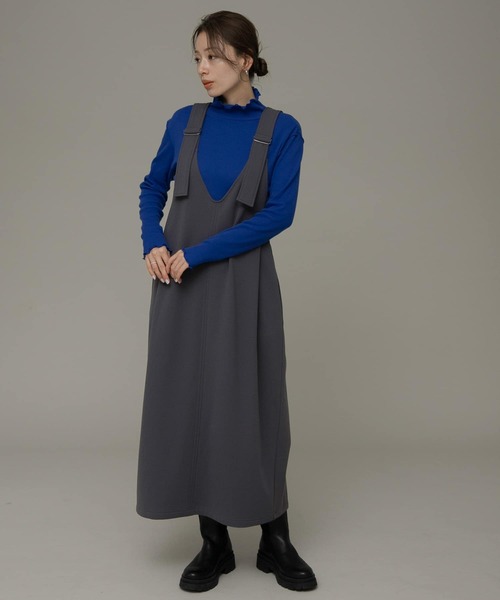 URBAN RESEARCH Sonny Label（アーバンリサーチサニーレーベル）の「Vネックジャンパースカート（ジャンパースカート・レディース・グレー/ブラック・FREE）」の4枚目の写真