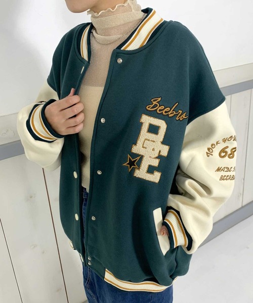CRB(シーアールビー)の「袖切替ビッグスタジャン(スタジャン・レディース・オレンジ/ネイビー/グリーン・F)」の2枚目の写真