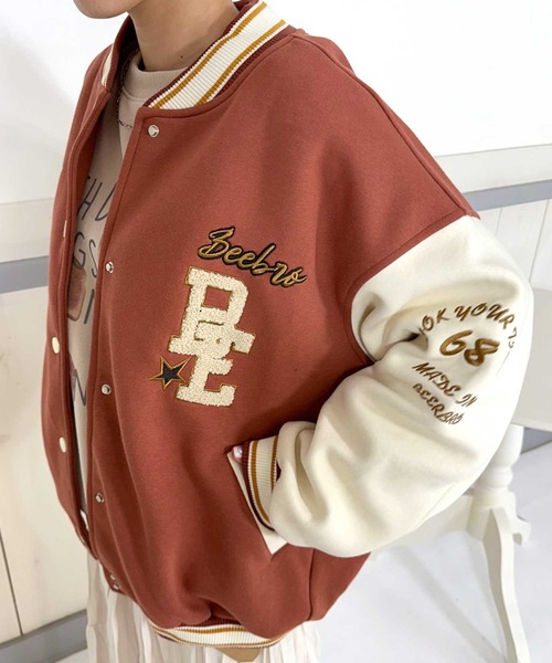 CRB(シーアールビー)の「袖切替ビッグスタジャン(スタジャン・レディース・オレンジ/ネイビー/グリーン・F)」の6枚目の写真